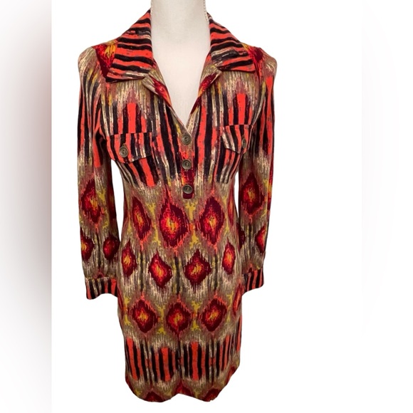 Anthropologie Uncle Frank Ikat Print Shirt Dress Long Sleeve - Picture 3 of 15
